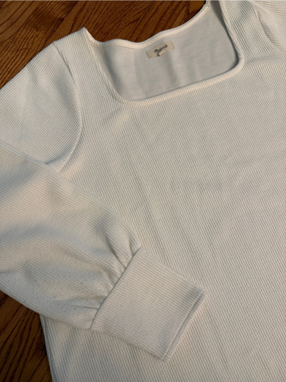 Waffle knit square neck long sleeve shirt